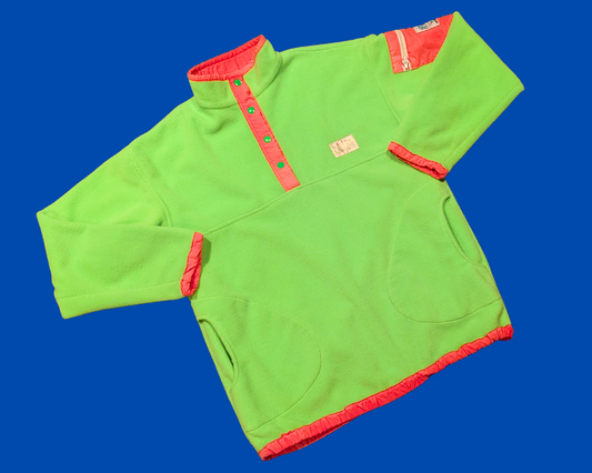 Polaire duveteuse vintage des années 1990 vert fluo et rose, taille L