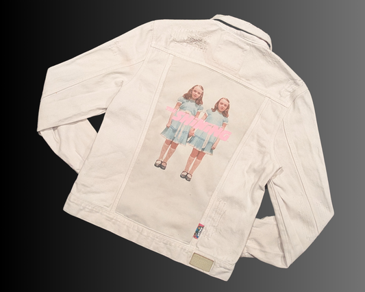 Handmade, Upcycled The Shinning White Denim Jacket Size L
