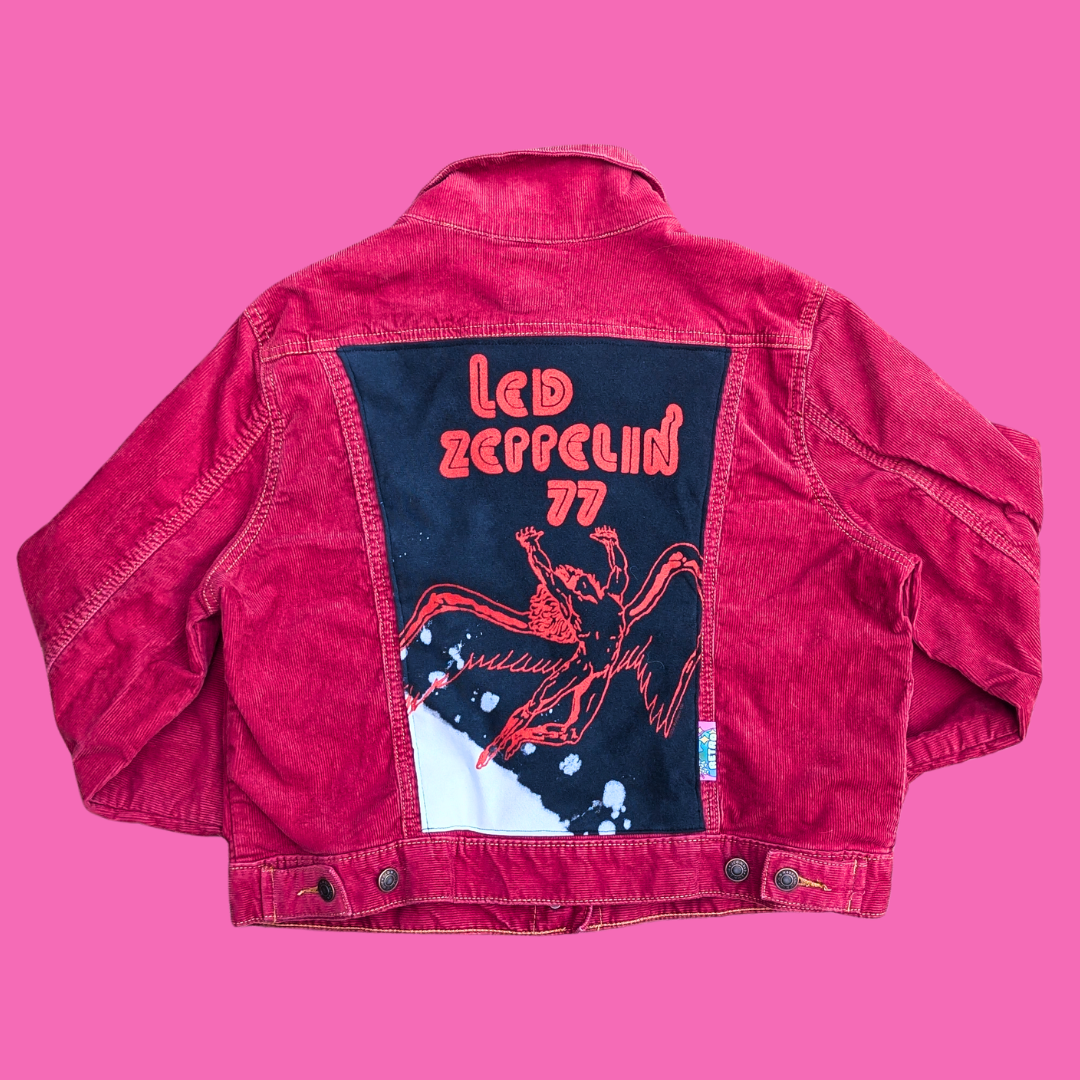 Led Zeppelin Upcycled T-Shirt Corduroy Red Jacket Size XL (fits smaller)