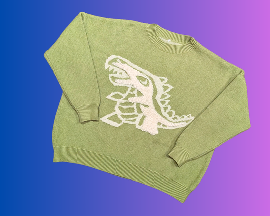 Y2K Dinosaur Green Sweater Size M