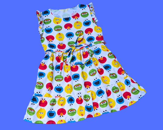 Handmade, Upcycled Sesame Street Bedsheet Dress Size M