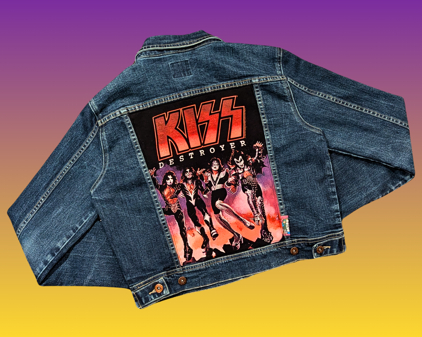 Handmade, Upcycled KISS Denim Jacket Size L for Women