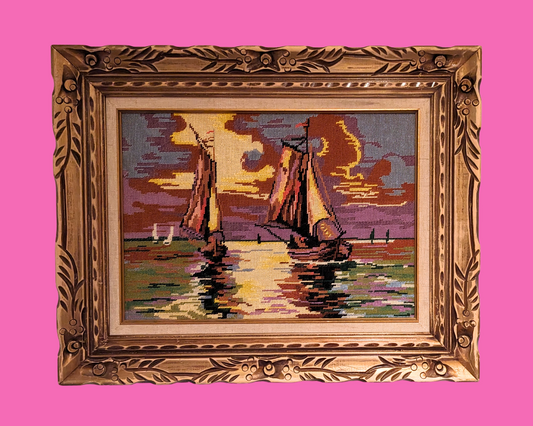 Œuvre d'art vintage encadrée des années 1970