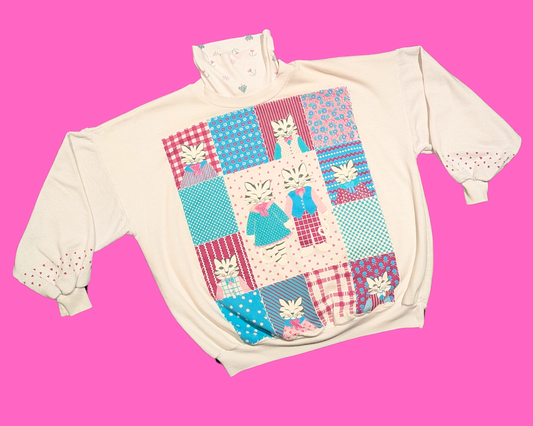 Pull à col roulé vintage des années 1990 à imprimé chats blancs, taille M