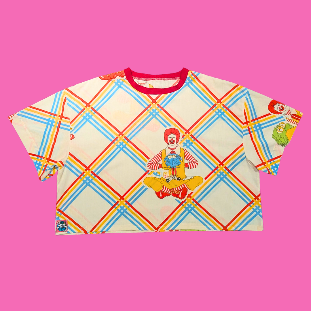Handmade, Upcycled McDonald's Bedsheet T-Shirt/Crop Top Oversized L-XL, Fitted 2XL