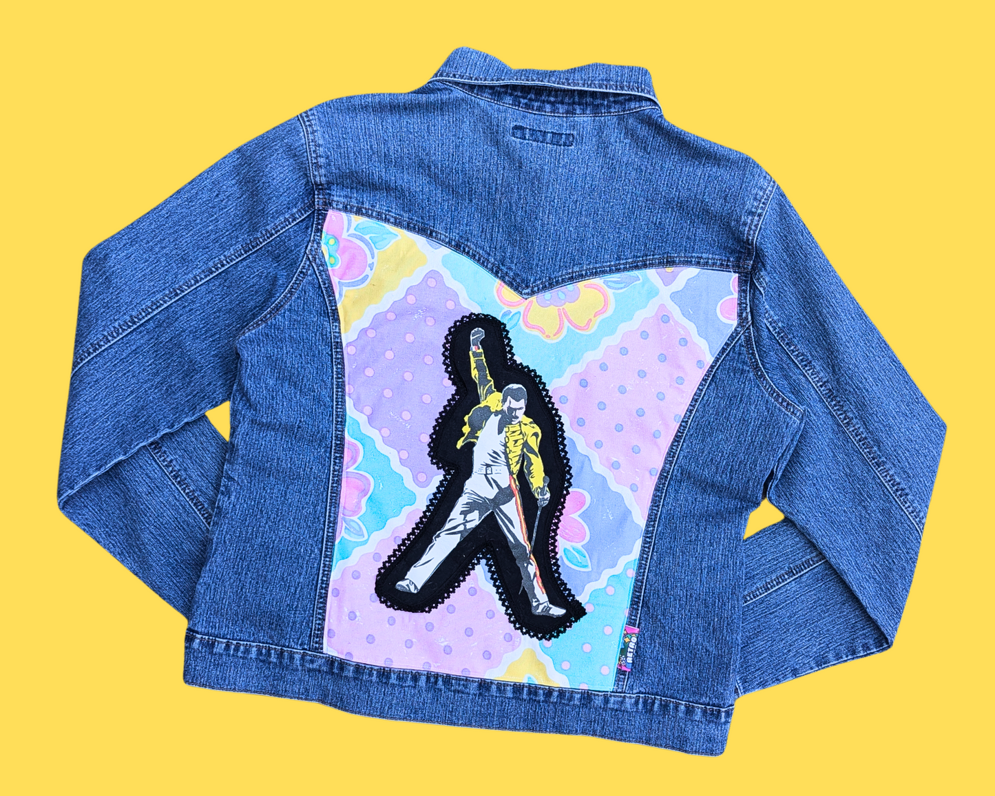 Veste en jean Freddie Mercury, Queen, fabriquée à la main et recyclée, taille XL