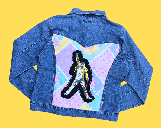 Veste en jean Freddie Mercury, Queen, fabriquée à la main et recyclée, taille XL