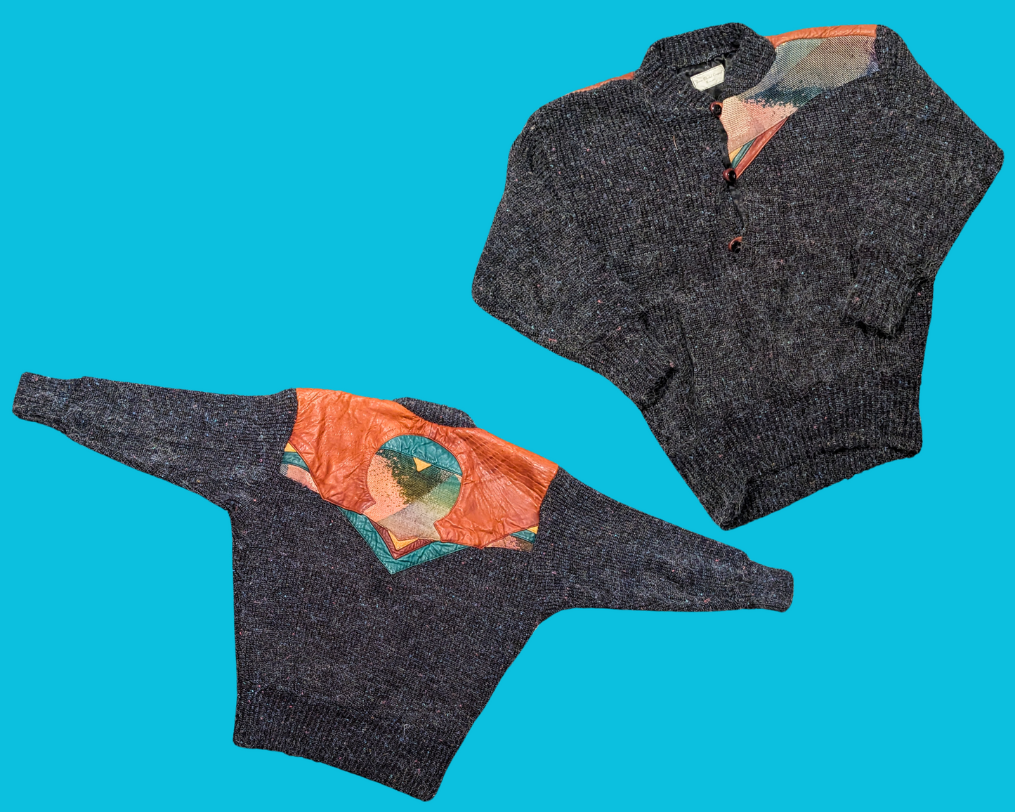 Vintage 1980's Genuine Leather and Wool Sweater Size M