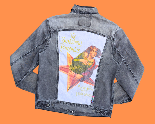 Veste en jean Levi's noire Smashing Pumpkins, fabriquée à la main et recyclée, taille L