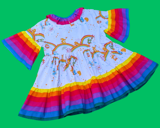 Robe arc-en-ciel Care Bears vintage des années 1980, fabriquée à la main et recyclée, taille S à XL.