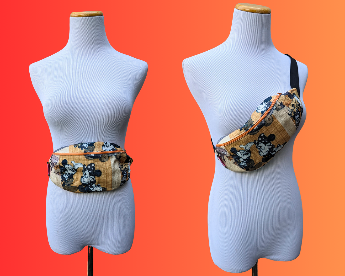 Handmade, Upcycled Walt Disney, Mickey Mouse and Friends Curtains, Fanny Pack