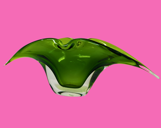Pot décoratif en verre vert vintage des années 1970
