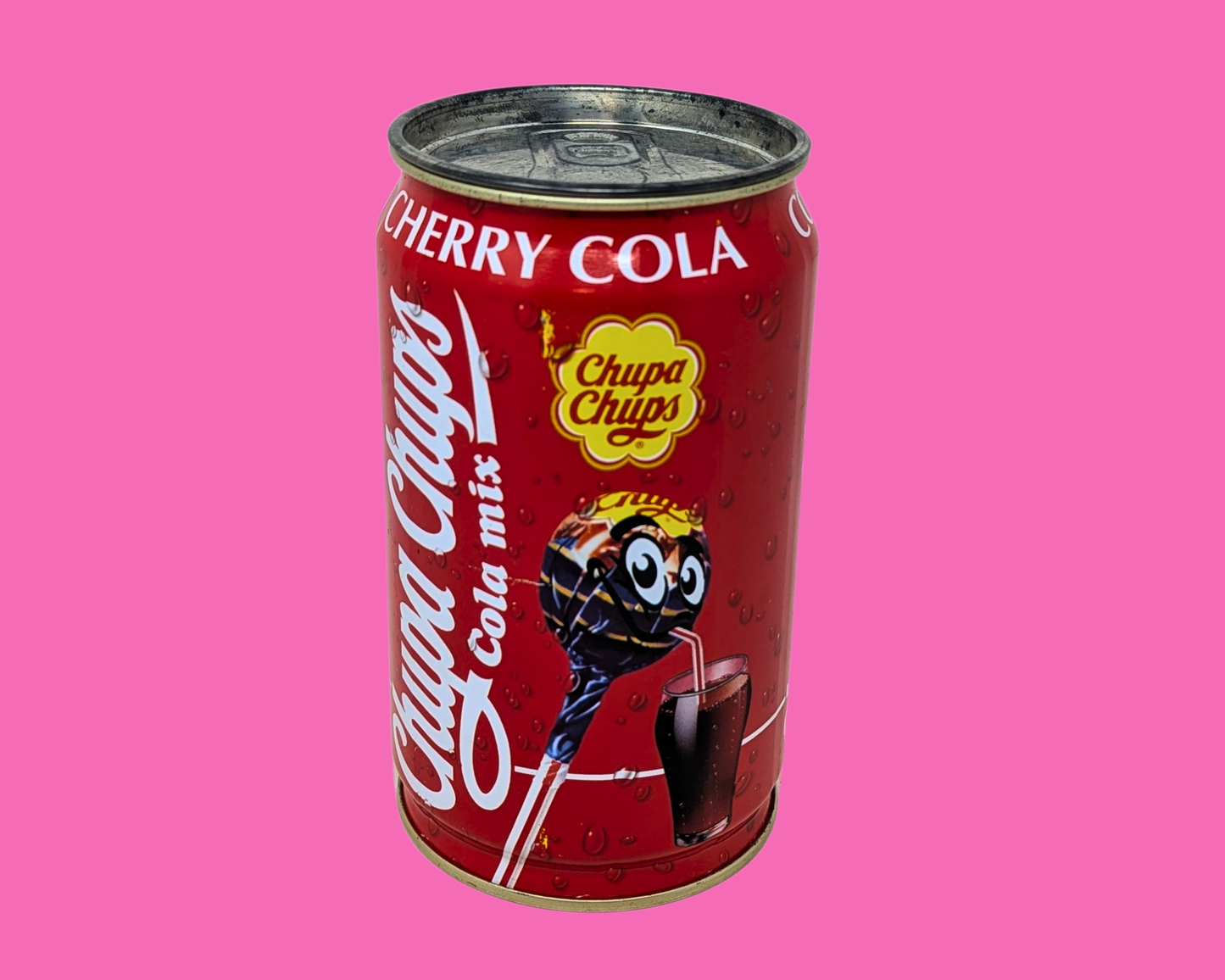 Vintage 1990's Big Cherry Cola Tin Can by Chupa Chups