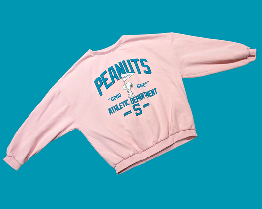 Pull ras du cou rose Y2K Peanuts, Charlie Brown, Snoopy, taille L