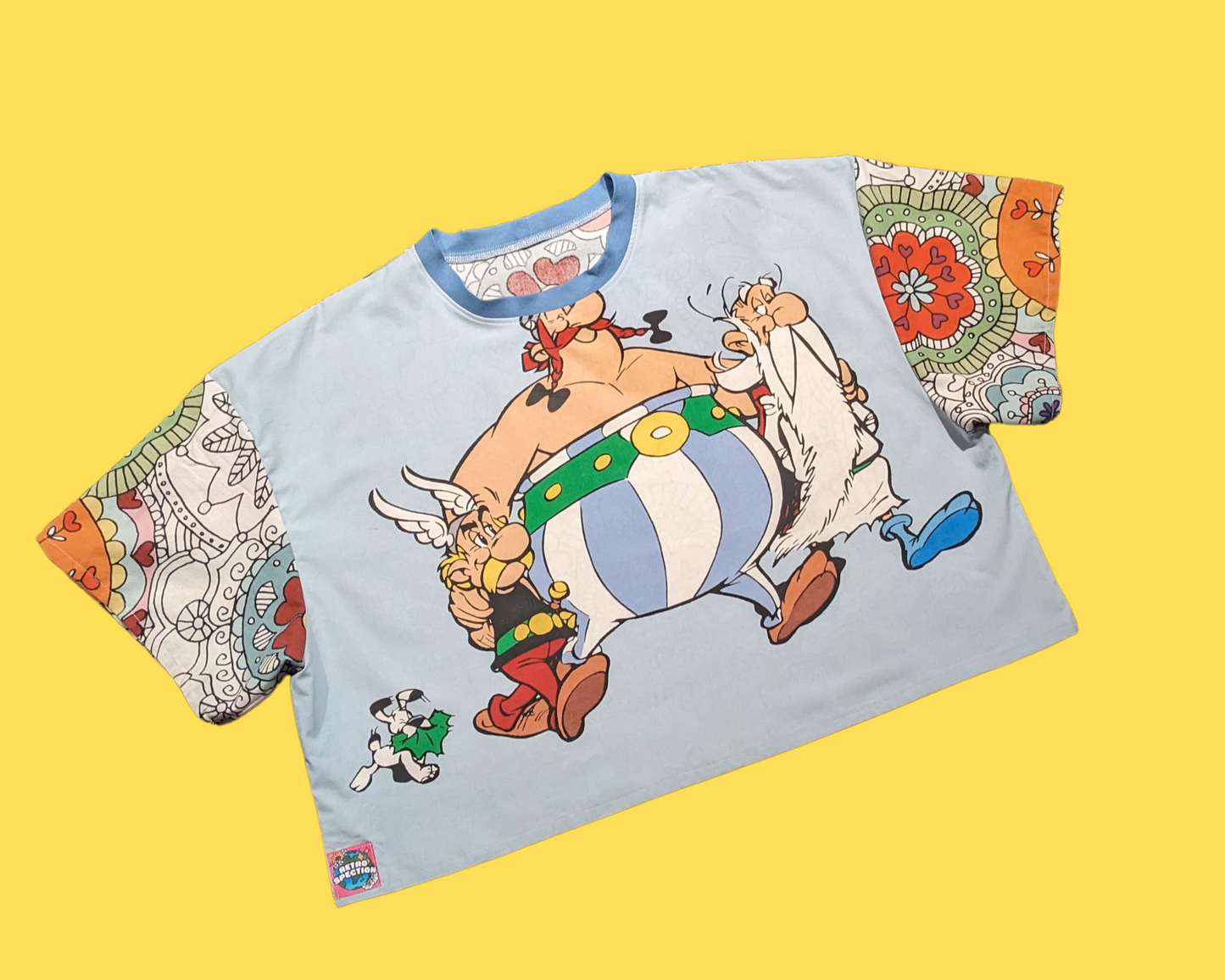 Handmade, Upcycled Vintage 1999 RARE Astérix & Obélix Pillowcase Crop Top Oversized XL