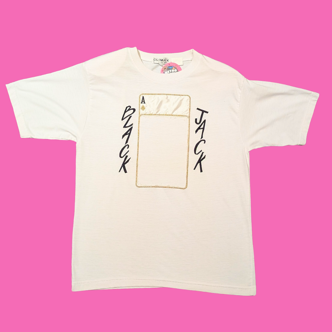 Black Jack White T-Shirt with Shoulder Pads Size S
