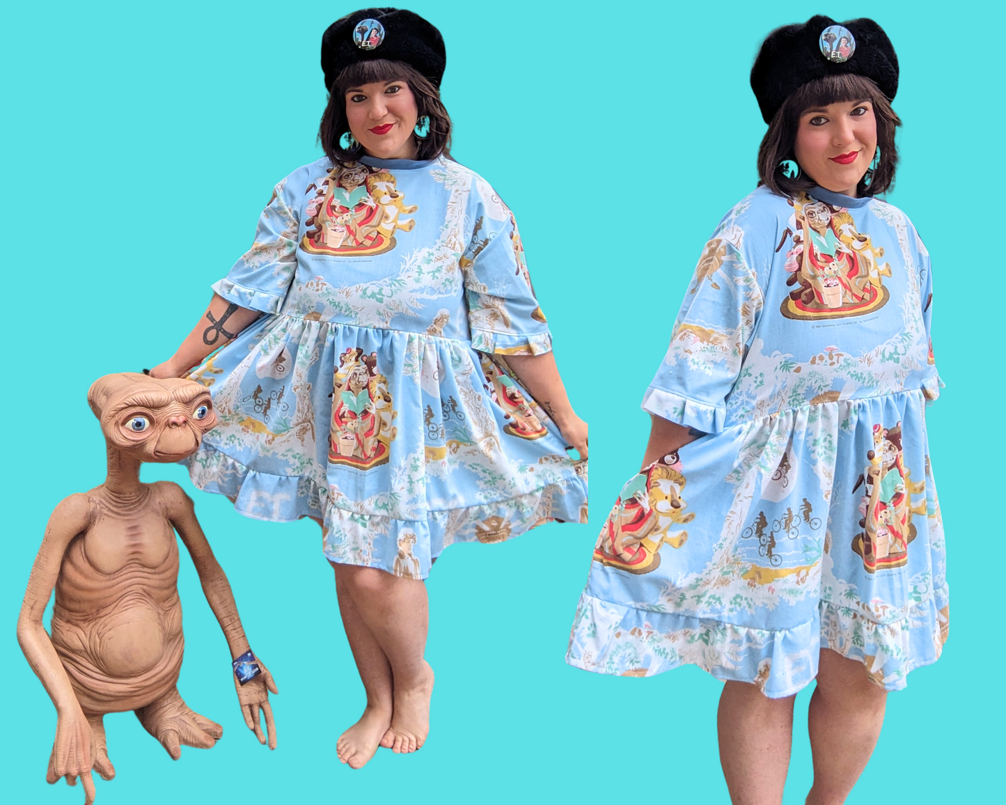 Robe t-shirt vintage ET Bedsheet recyclée et faite à la main, taille S à XL