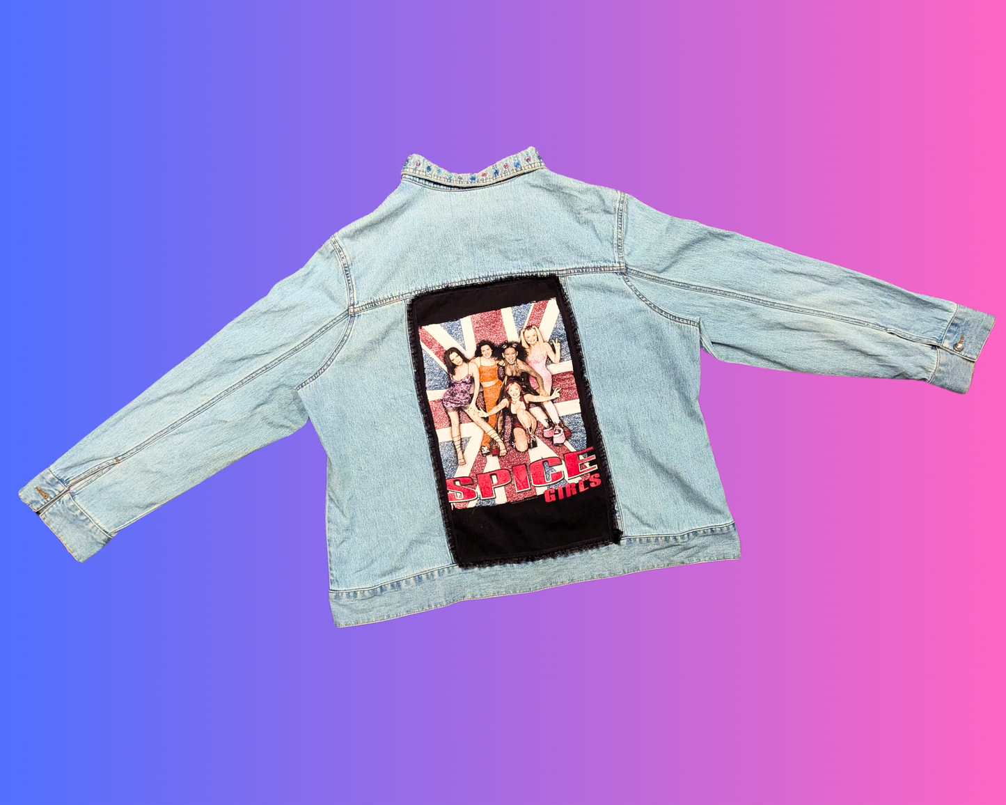 Handmade, Upcycled Spice Girls Denim Jacket Size XL