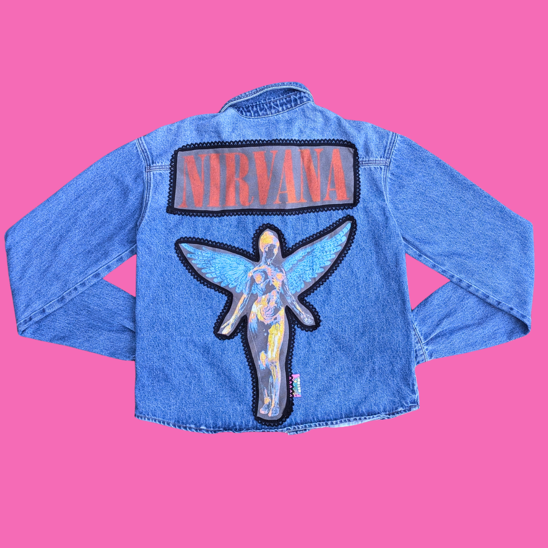 Nirvana Upcycled T-Shirt Denim Jacket Size M