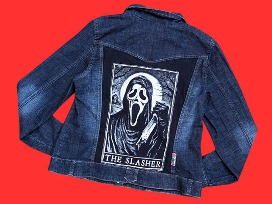 Handmade, Upcycled Scream, The Slasher Black Jacket Size L