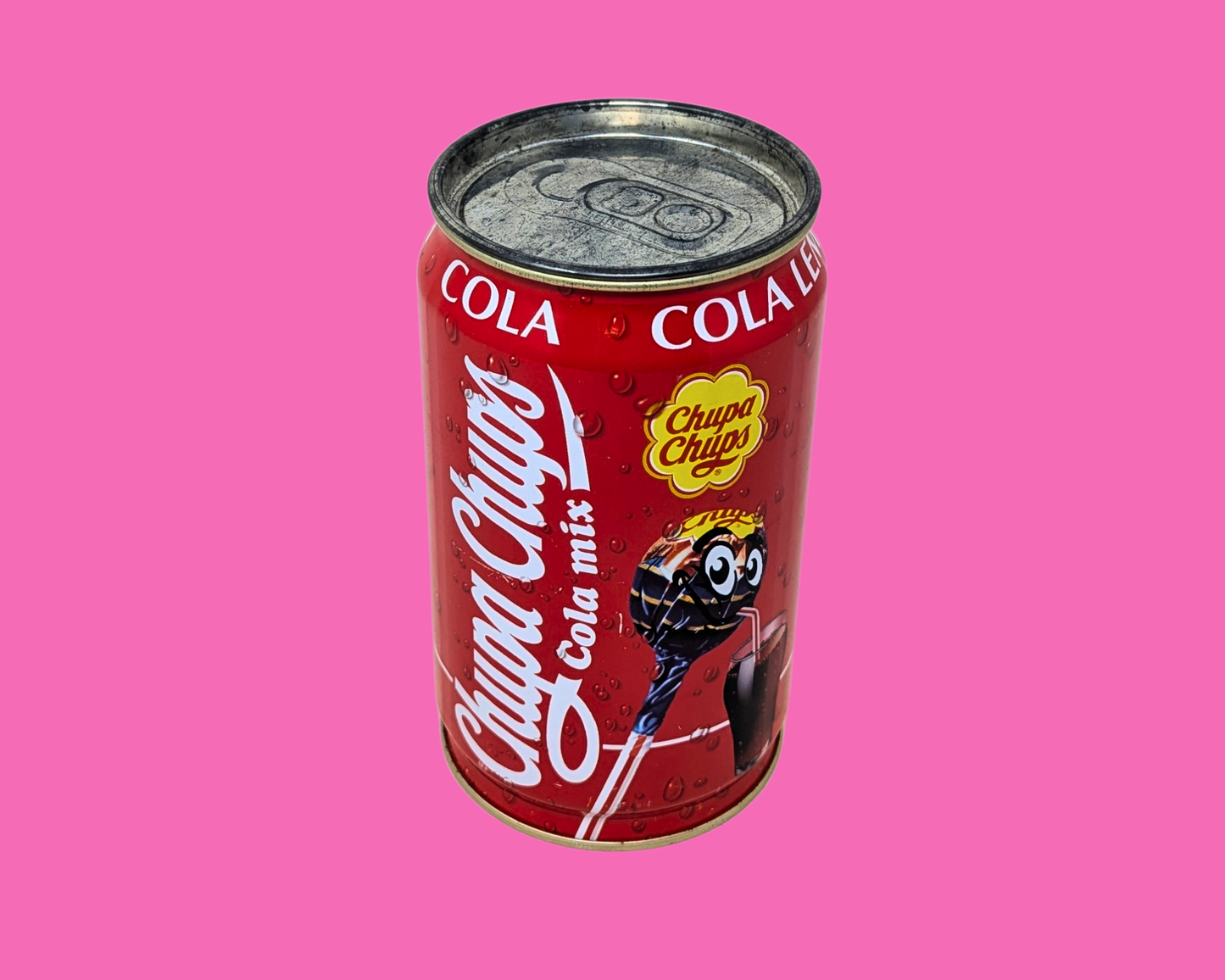 Vintage 1990's Big Cherry Cola Tin Can by Chupa Chups
