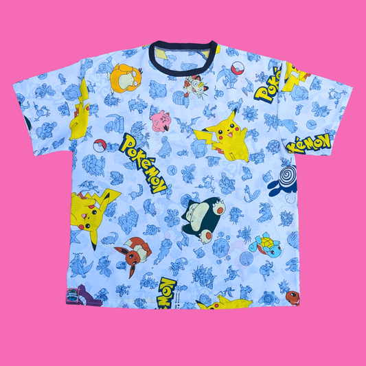 Handmade, Upcycled Pokemon Bedsheet T-Shirt Oversized L-XL, Fitted 2XL
