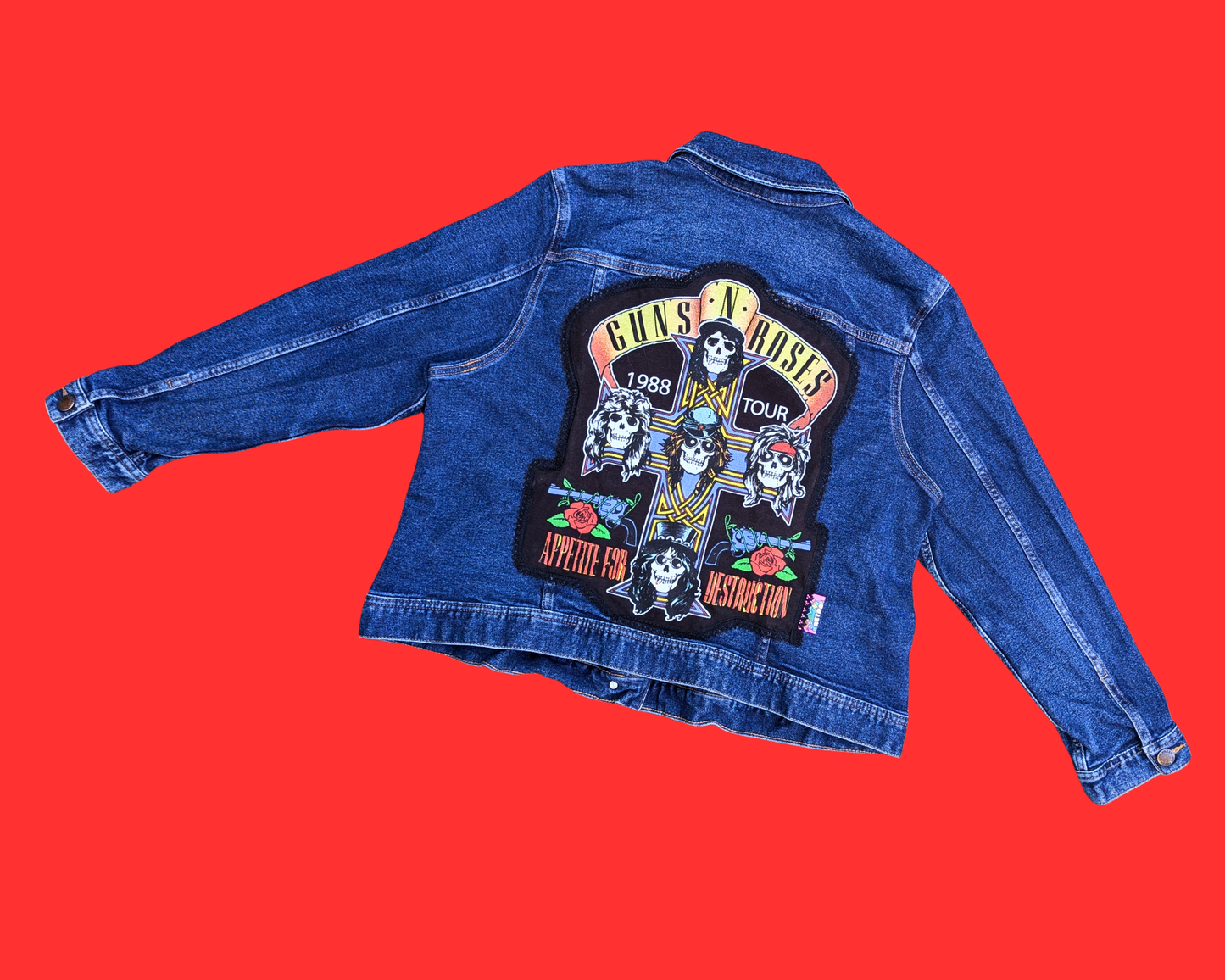 Handmade, Upcycled Guns N' Roses Denim Jacket Size XL