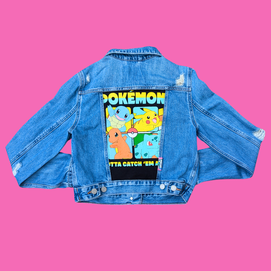 Pokemon Upcycled T-Shirt Denim Jacket Size S