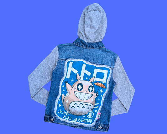 Handmade, Upcycled My Neighbor Totoro Hoodie Denim Jacket Size XS