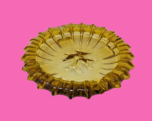 Cendrier en verre jaune vintage des années 1970