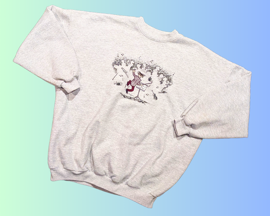 Pull ras du cou vintage des années 1990 avec broderie de chef d'orchestre, taille XXL