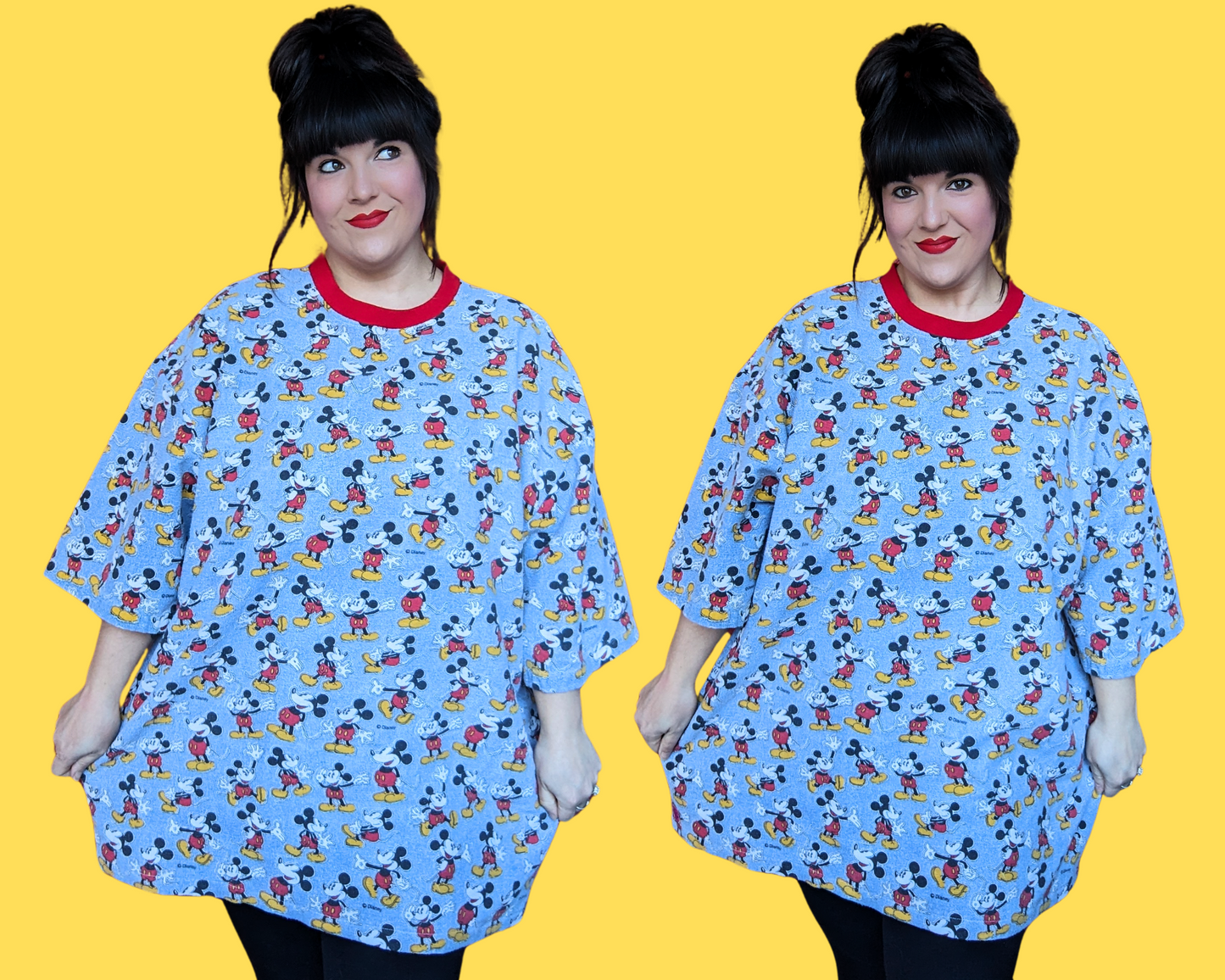 Handmade, Upcycled Mickey Mouse Flannel Bedsheet T-Shirt Size 2XL