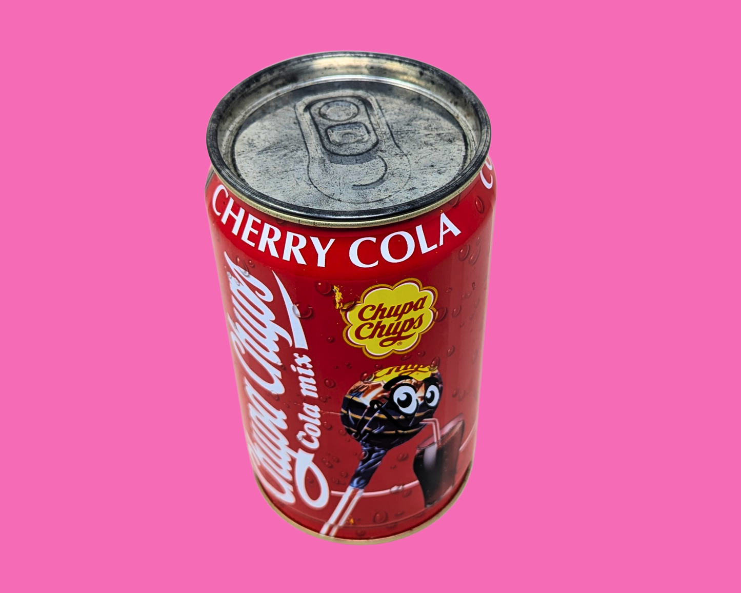 Vintage 1990's Big Cherry Cola Tin Can by Chupa Chups