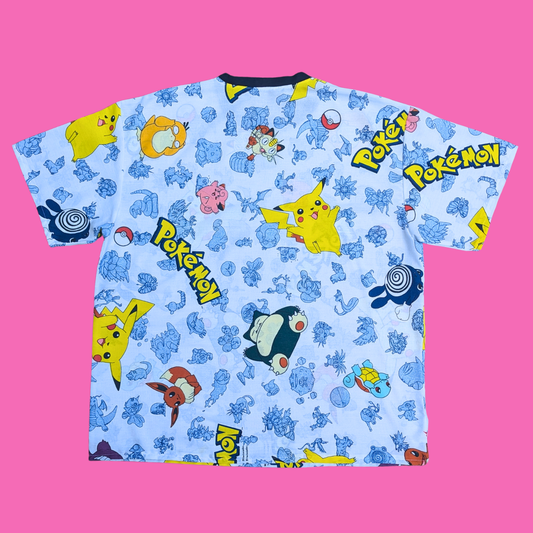 Handmade, Upcycled Pokemon Bedsheet T-Shirt Oversized L-XL, Fitted 2XL
