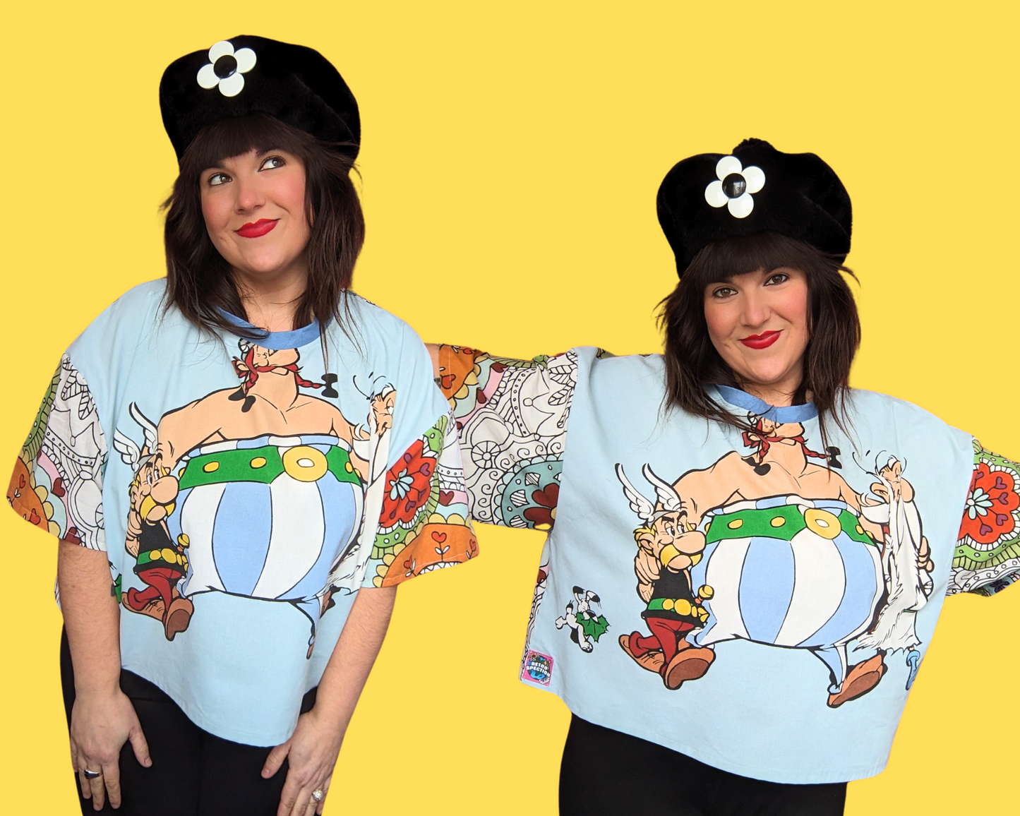 Handmade, Upcycled Vintage 1999 RARE Astérix & Obélix Pillowcase Crop Top Oversized XL