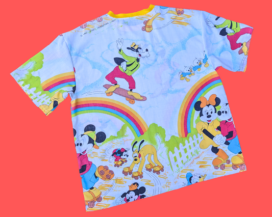 T-shirt vintage Walt Disney des années 1980, fait main et recyclé, motif Mickey Mouse et ses amis, taille XL