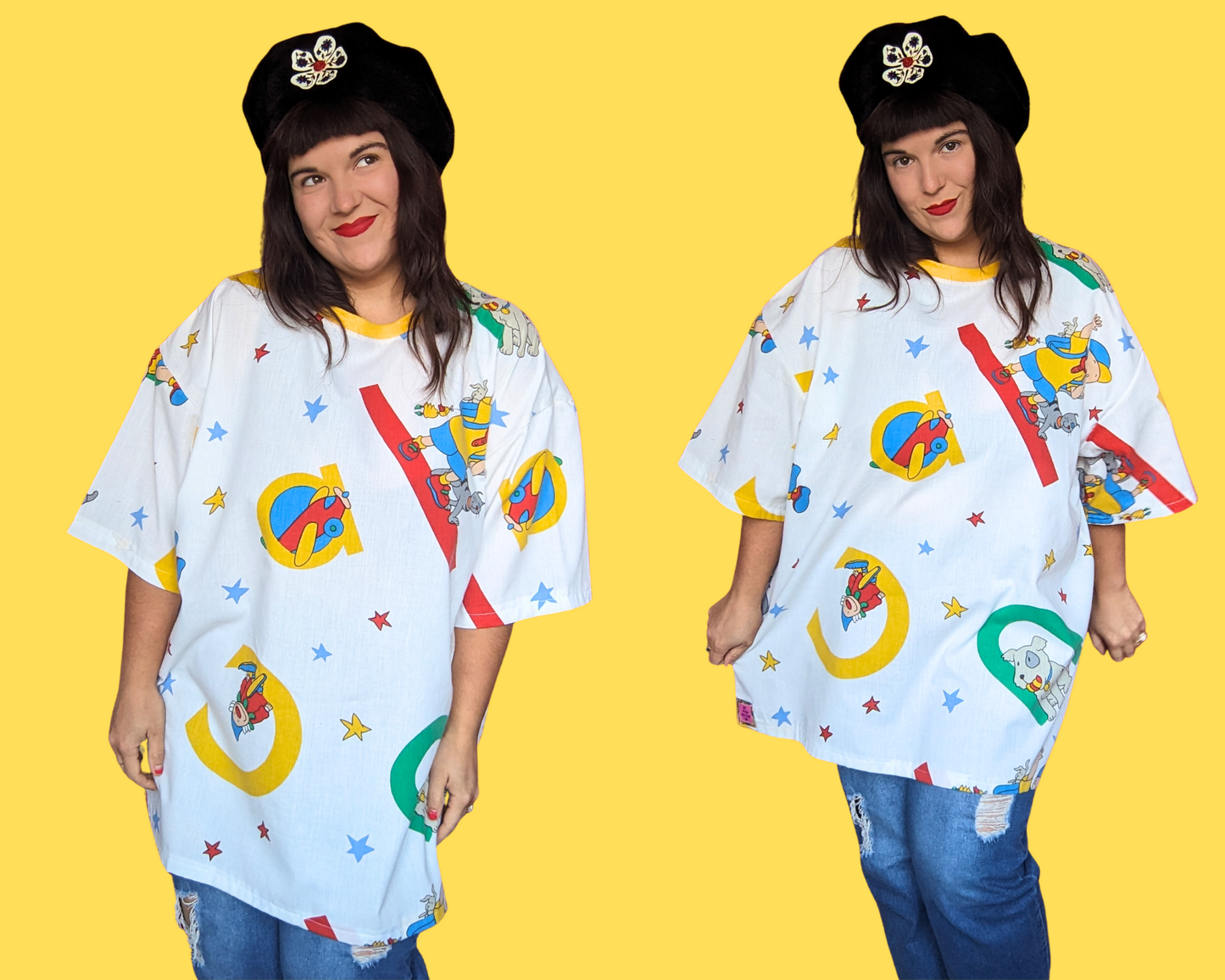 Handmade, Upcycled Caillou Bedsheet T-Shirt Oversized XL