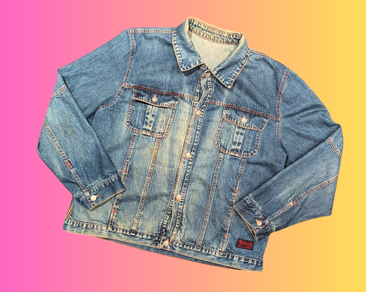 Handmade, Upcycled ''Here Comes The Apocalypse'' Steven Rhodes Denim Jacket Size XL