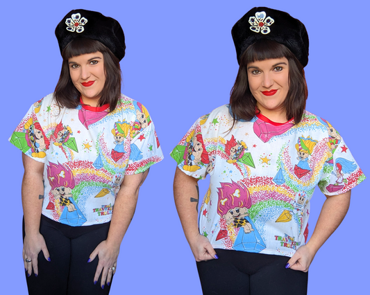 Handmade, Upcycled The Traveling Trolls Crop Top Oversized M