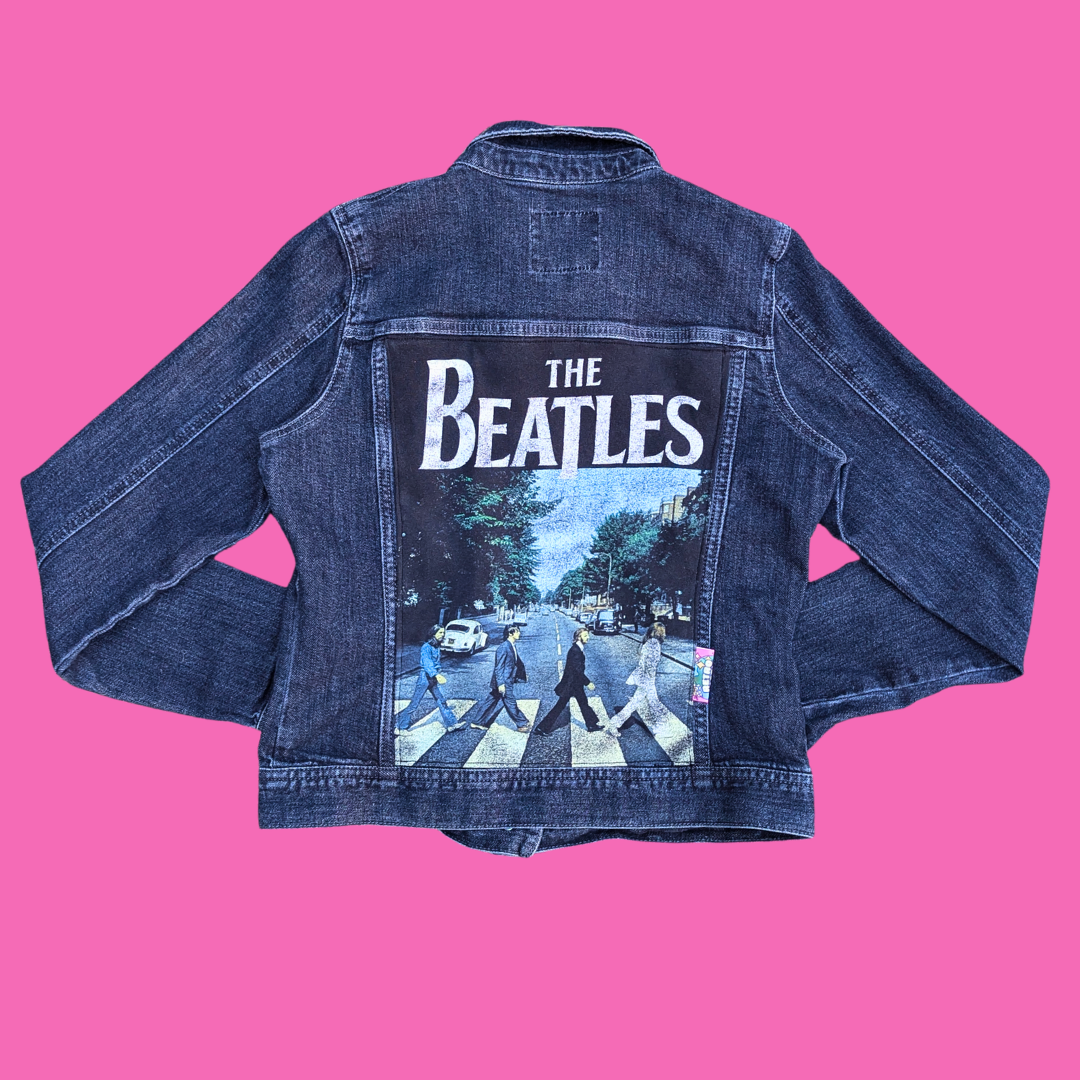 The Beatles, Abbey Road Upcycled T-Shirt Denim Jacket Size M for Women