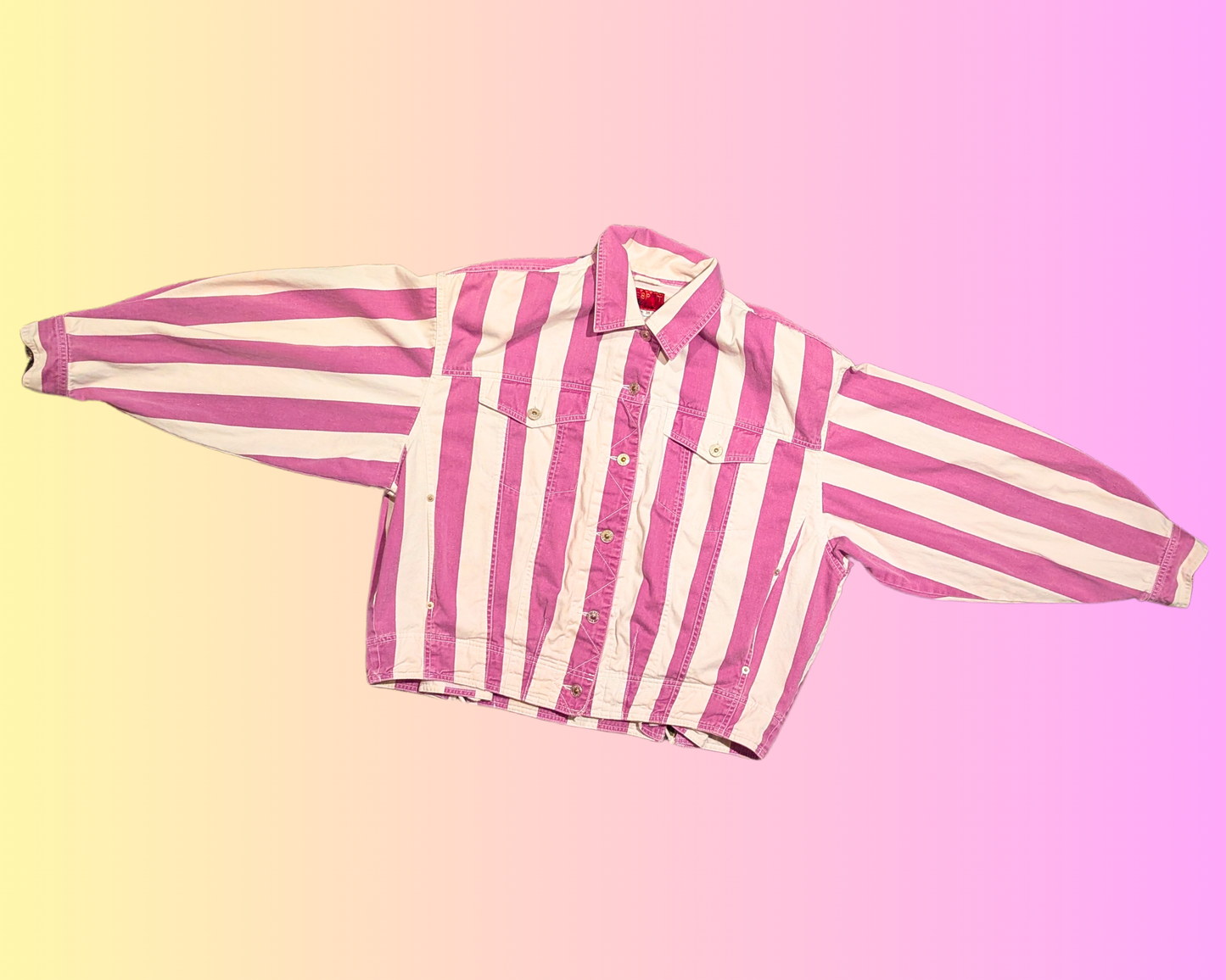 Vintage 1990's Light Purple and White Striped Denim Jacket Size M