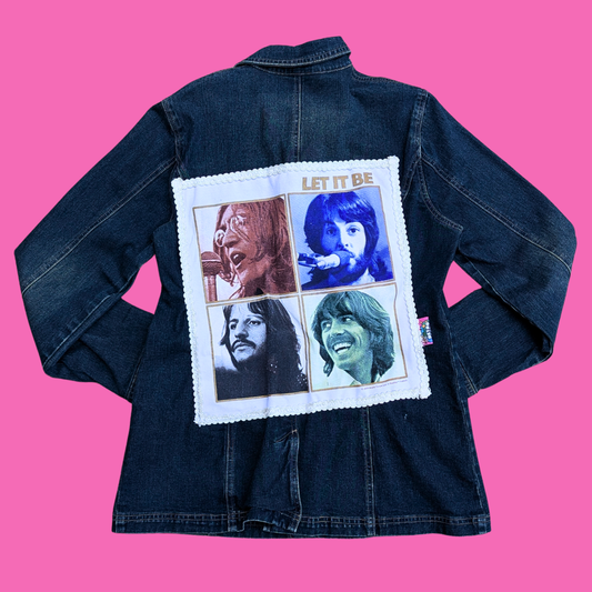 The Beatles Let It Be Upcycled T-Shirt Denim Jacket Size L