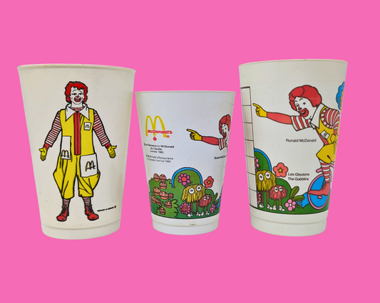 Lot de 3 gobelets en plastique McDonald's vintage des années 1980, lot de 3