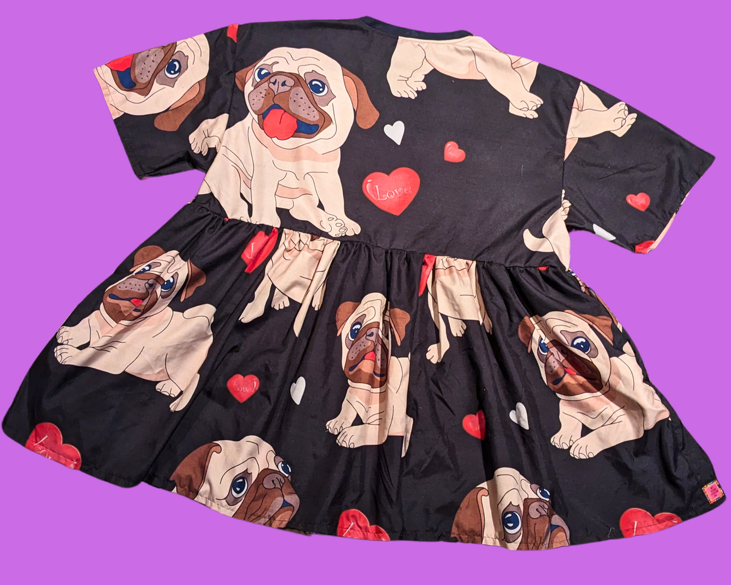 Handmade, Upcycled Pug Print Bedsheet T-Shirt Dress Fits 2XL
