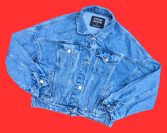 Veste en jean American Idiot, faite main et recyclée, taille S