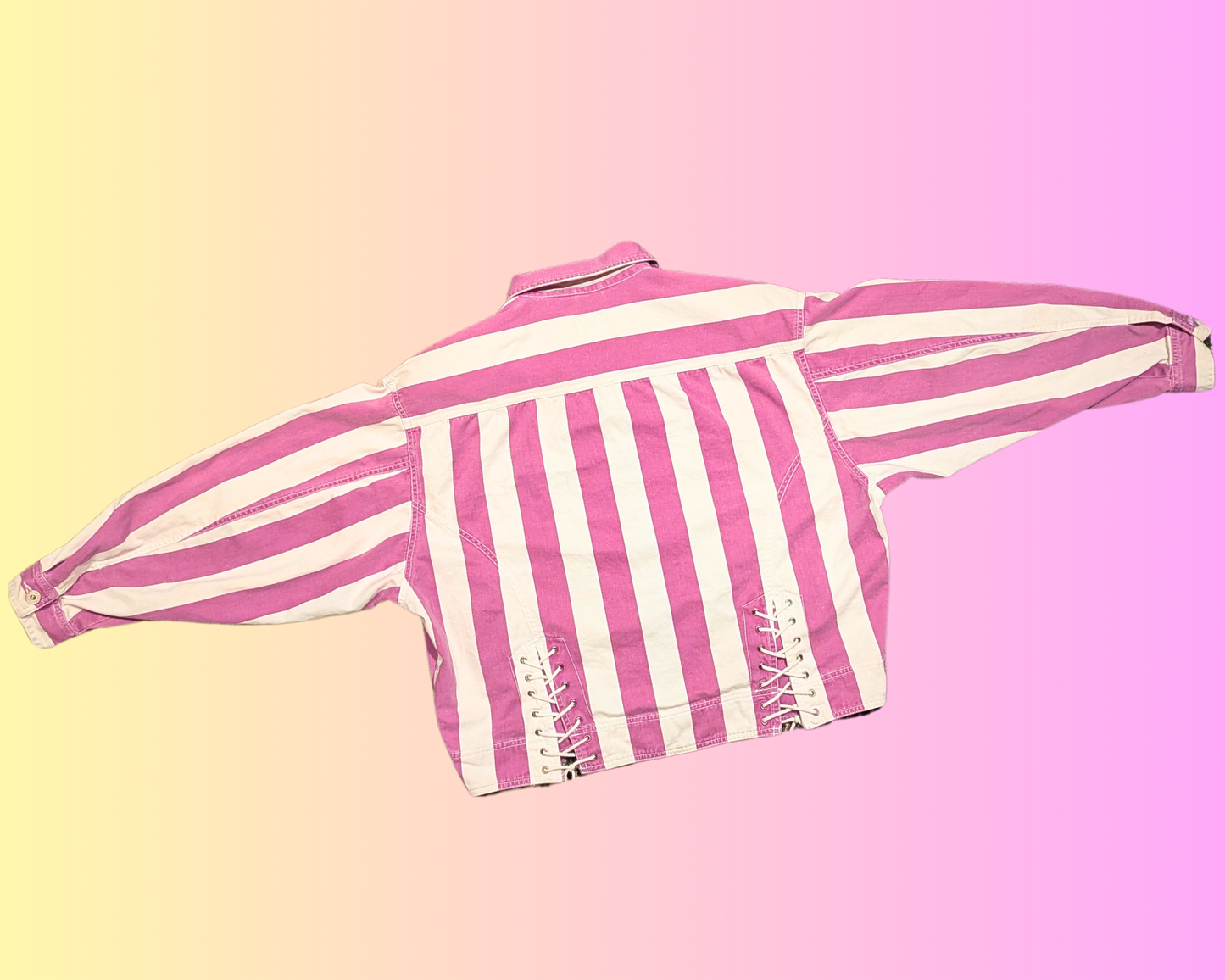 Vintage 1990's Light Purple and White Striped Denim Jacket Size M