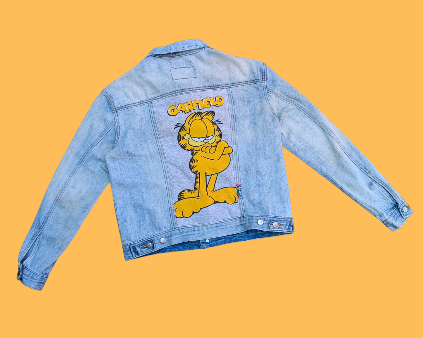 Handmade, Upcycled Garfield Denim Jacket Size M