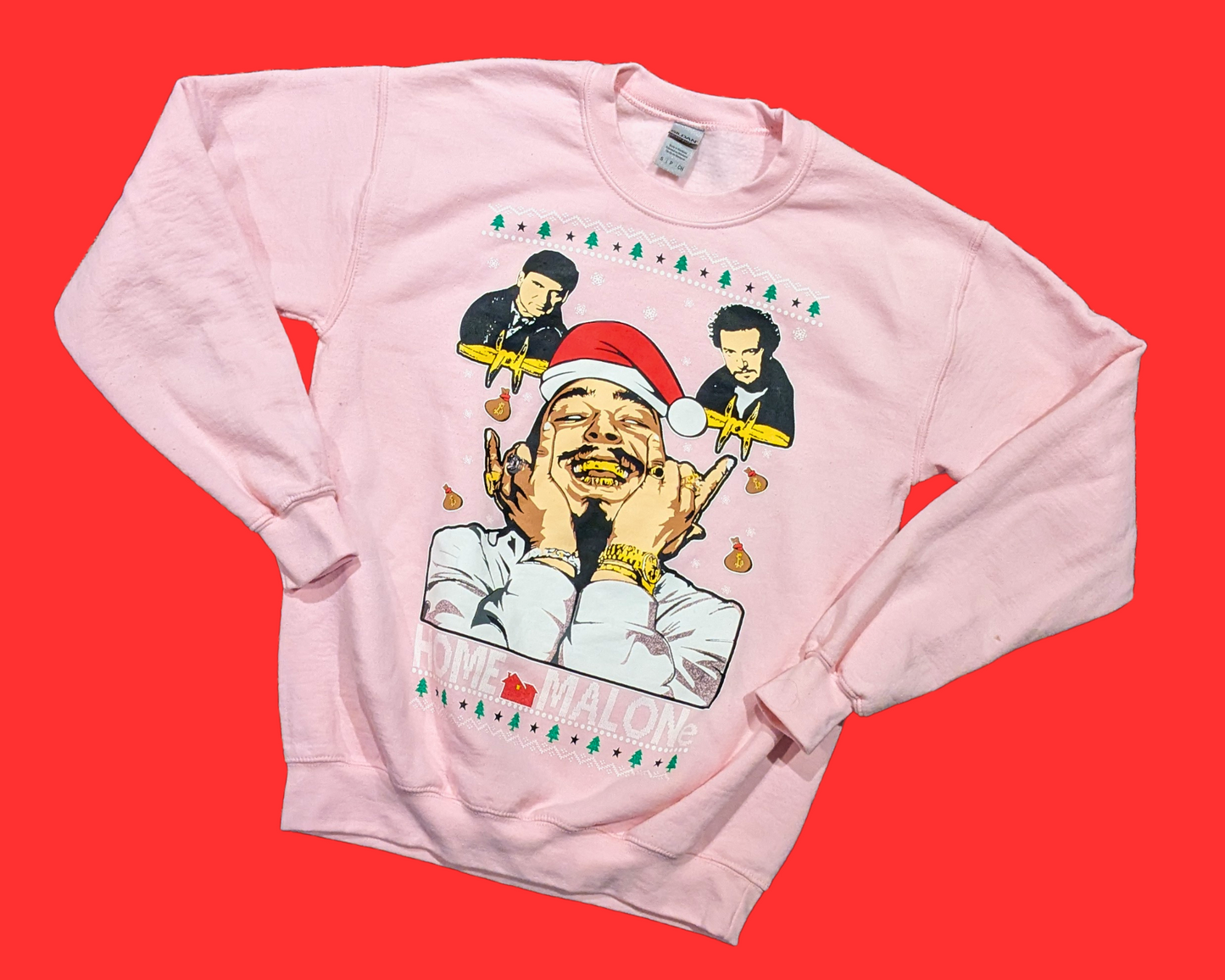 Y2K Home Malone ''Home Alone'' Pink Crewneck Size S