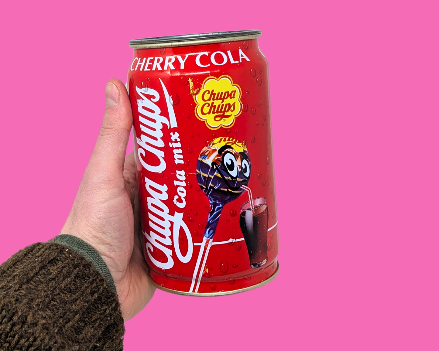 Vintage 1990's Big Cherry Cola Tin Can by Chupa Chups