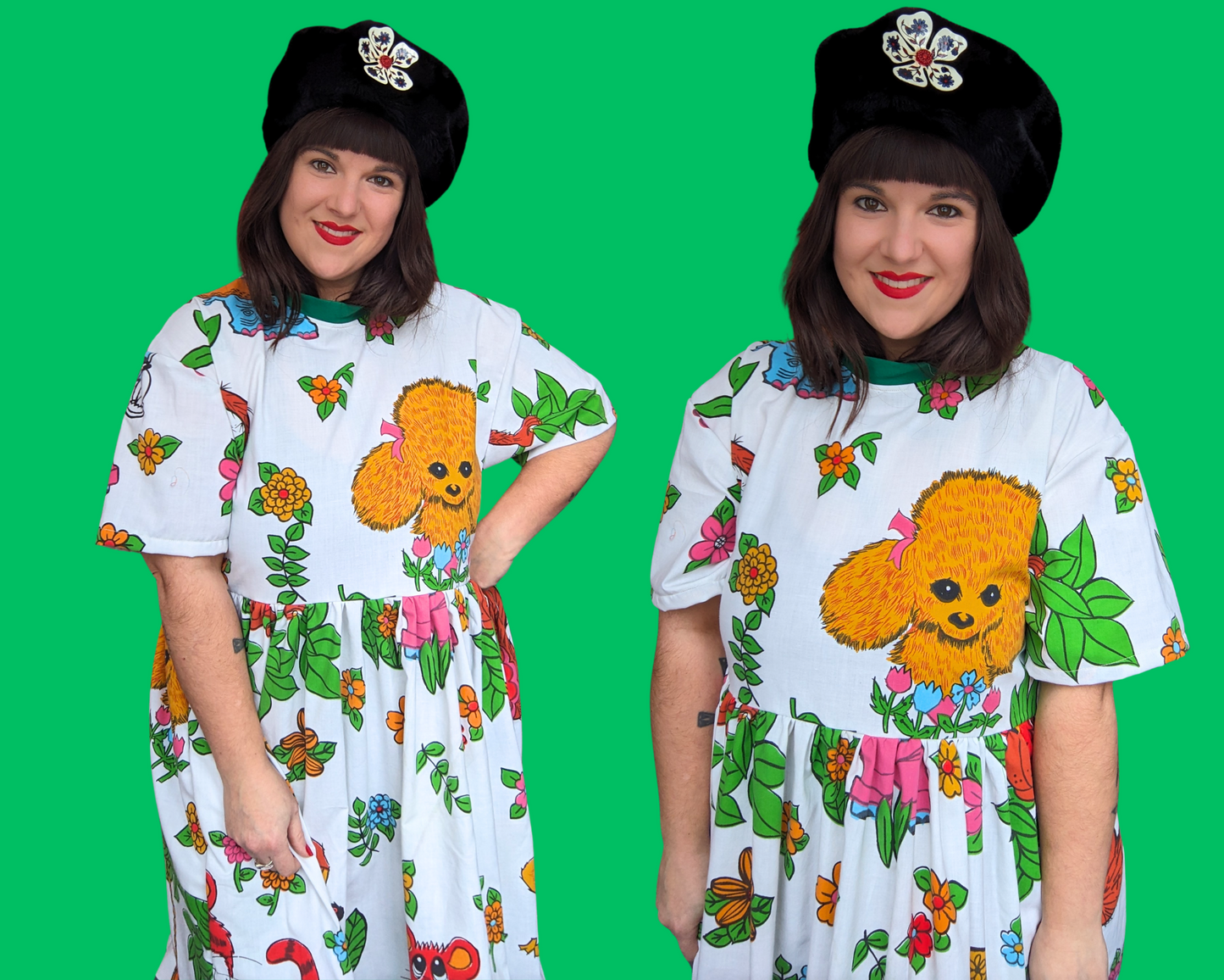 Handmade, Upcycled Vintage 1980's Groovy Animals Patterned Bedsheet T-Shirt Dress Fits Size S-M-L-XL